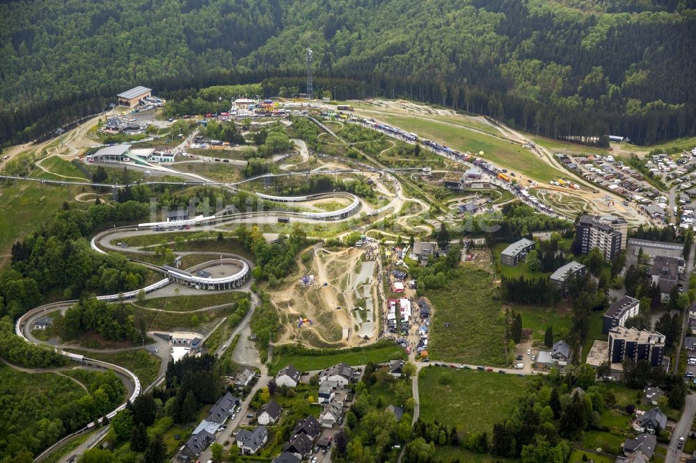 Winterberg aus der Vogelperspektive: IXS Dirt Masters Mountainbike Freeride Festival in Winterberg im Bundesland Nordrhein-Westfalen