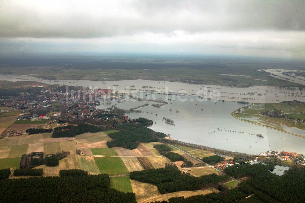 Hitzacker von oben - Jahrhundert - Hochwasser - Überschwemmung am Ufer der Elbe in Hitzacker im Bundesland Niedersachsen