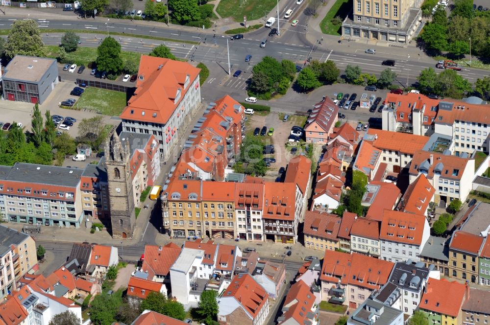 Erfurt von oben - Johannesturm und Augustinerkloster in der Altstadt von Erfurt im Bundesland Thüringen