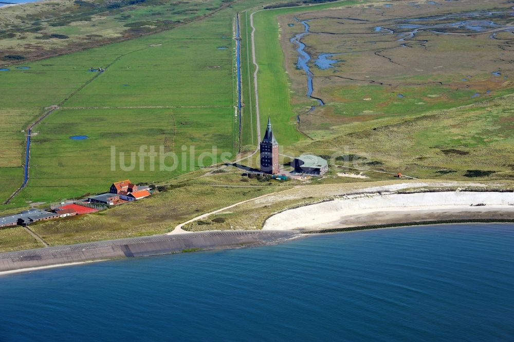 Luftbild Wangerooge - Jugendherberge im Westturm an der Westküste der Insel Wangerooge im Wattenmeer in der Nordsee im Bundesland Niedersachsen