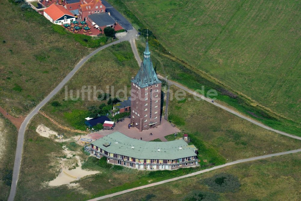 Luftbild Wangerooge - Jugendherberge im Westturm an der Westküste der Insel Wangerooge im Wattenmeer in der Nordsee im Bundesland Niedersachsen