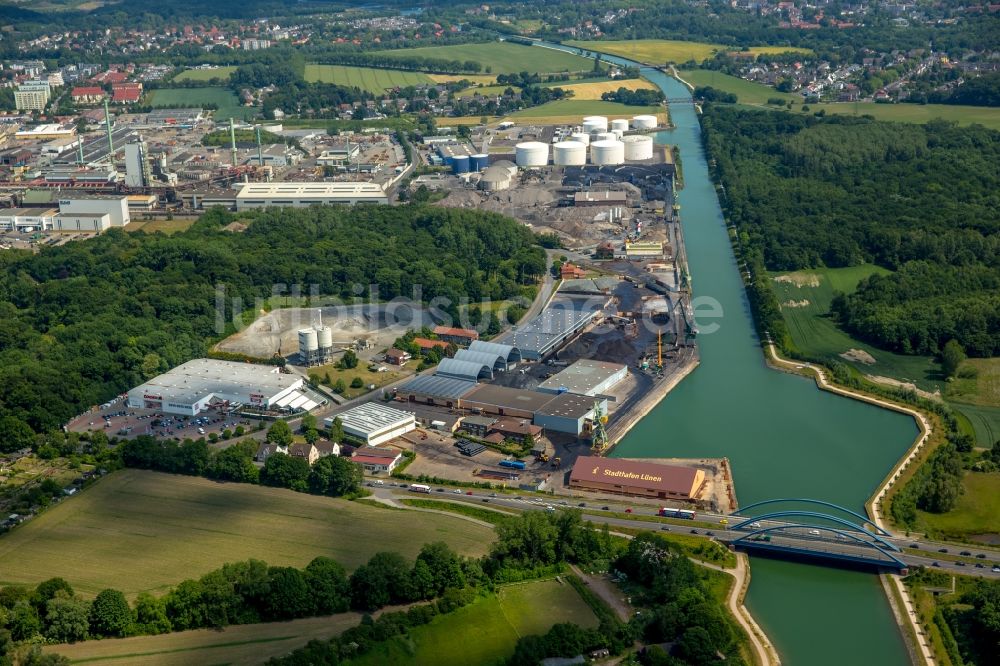 Luftaufnahme Lünen - Kanalverlauf und Uferbereiche Datteln-Hamm-Kanal an der Wethmarheide in Lünen im Bundesland Nordrhein-Westfalen