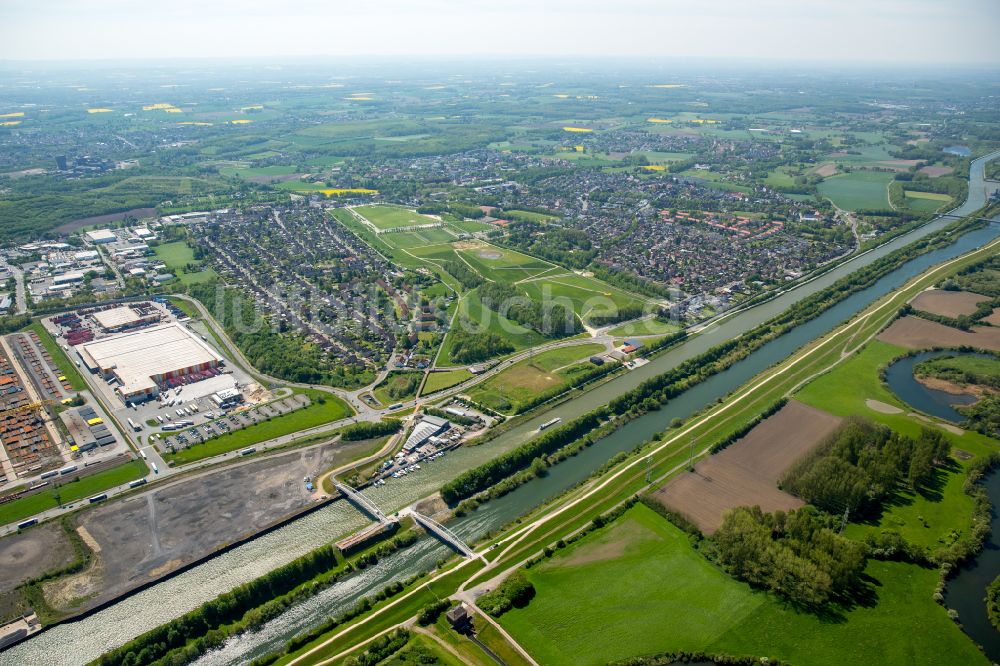 Luftbild Herringen - Kanalverlauf und Uferbereiche des Verbindungskanales Datteln-Hamm-Kanal und Fluss Lippe in Herringen im Bundesland Nordrhein-Westfalen, Deutschland