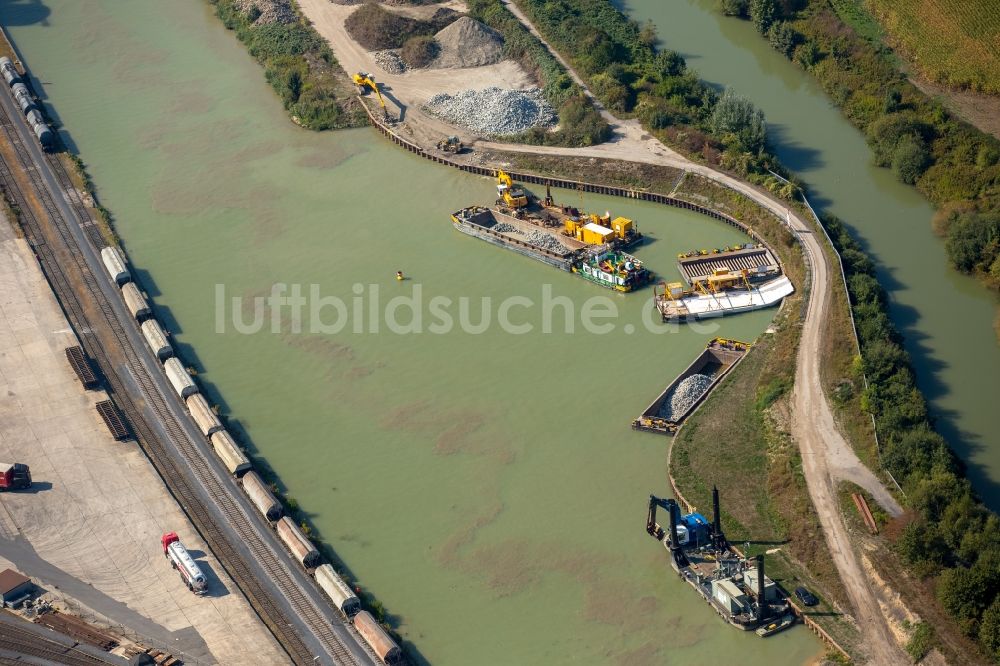 Hamm aus der Vogelperspektive: Kanalverlauf und Uferbereiche der Wasserstraße der Binnenschiffahrt Datteln-Hamm-Kanal in Hamm im Bundesland Nordrhein-Westfalen