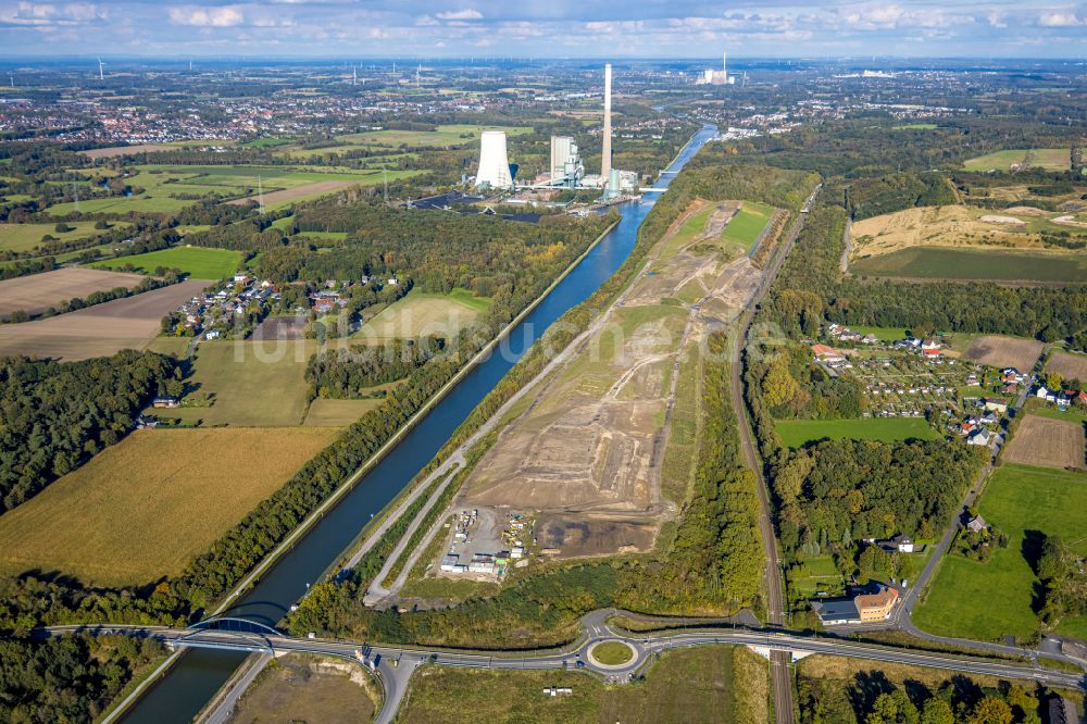 Luftaufnahme Bergkamen - Kanalverlauf und Uferbereiche der Wasserstraße der Binnenschiffahrt Datteln - Hamm - Kanal im Ortsteil Oberaden in Bergkamen im Bundesland Nordrhein-Westfalen, Deutschland