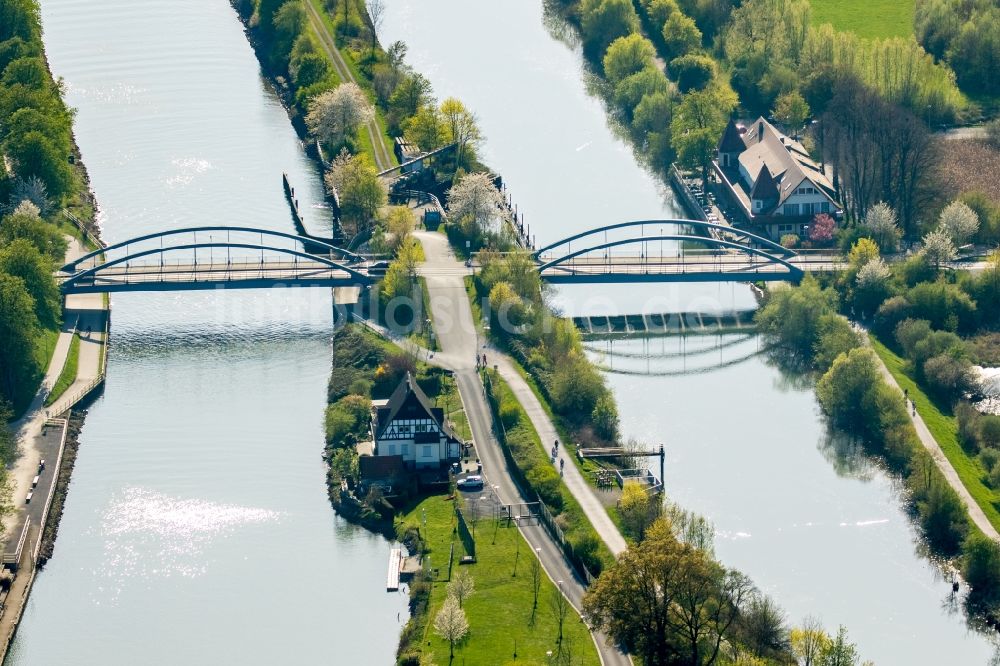 Luftaufnahme Hamm - Kanalverlauf und Uferbereiche der Wasserstraße der Binnenschiffahrt entlang der Lippe in Hamm im Bundesland Nordrhein-Westfalen