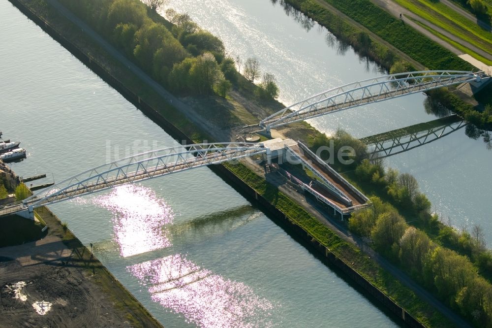 Hamm von oben - Kanalverlauf und Uferbereiche der Wasserstraße der Binnenschiffahrt entlang der Lippe in Hamm im Bundesland Nordrhein-Westfalen