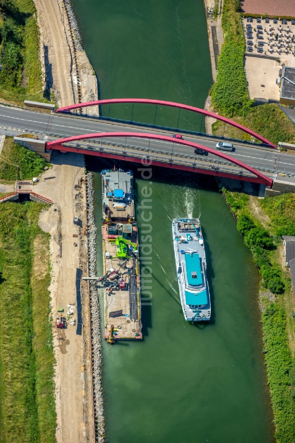 Luftbild Castrop-Rauxel - Kanalverlauf und Uferbereiche der Wasserstraße der Binnenschiffahrt am Kanalknoten Rhein-Herne-Kanal - Emscherdüker in Castrop-Rauxel im Bundesland Nordrhein-Westfalen, Deutschland