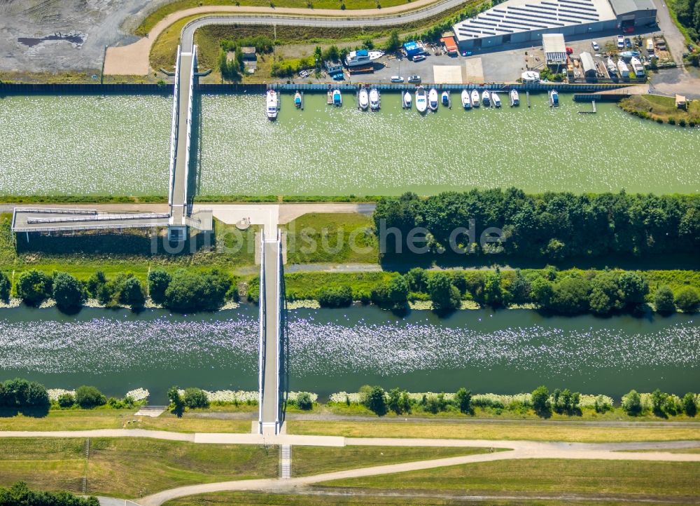 Hamm von oben - Kanalverlauf und Uferbereiche der Wasserstraße der Binnenschiffahrt der Lippe in Hamm im Bundesland Nordrhein-Westfalen - NRW, Deutschland