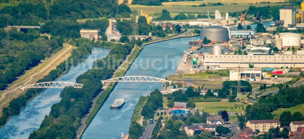 Hamm aus der Vogelperspektive: Kanalverlauf und Uferbereiche der Wasserstraße der Binnenschiffahrt der Lippe in Hamm im Bundesland Nordrhein-Westfalen - NRW, Deutschland