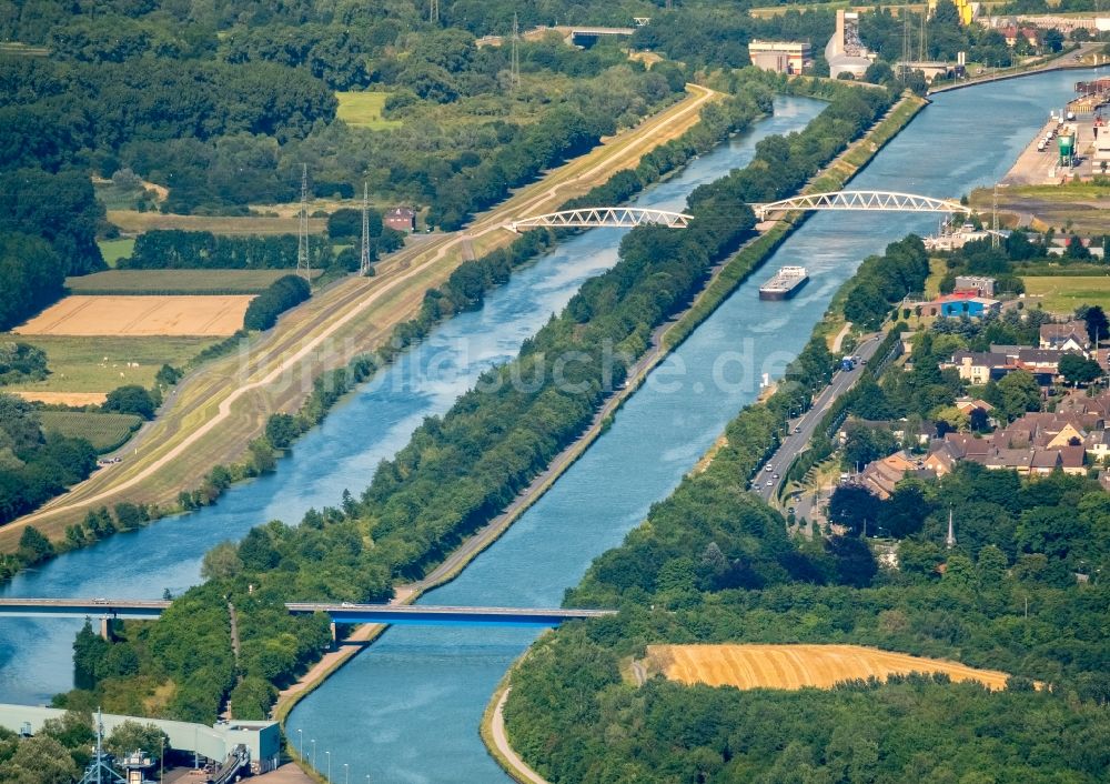 Luftbild Hamm - Kanalverlauf und Uferbereiche der Wasserstraße der Binnenschiffahrt der Lippe in Hamm im Bundesland Nordrhein-Westfalen - NRW, Deutschland