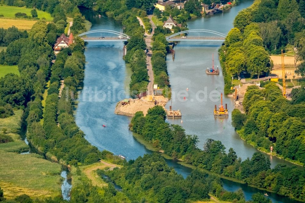 Hamm von oben - Kanalverlauf und Uferbereiche der Wasserstraße der Binnenschiffahrt der Lippe in Hamm im Bundesland Nordrhein-Westfalen - NRW, Deutschland