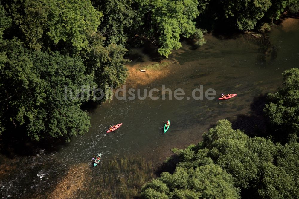 Luftbild Sigmaringen - Kanufahrt auf am Ufer der Donau bei Sigmaringen im Bundesland Baden-Württemberg