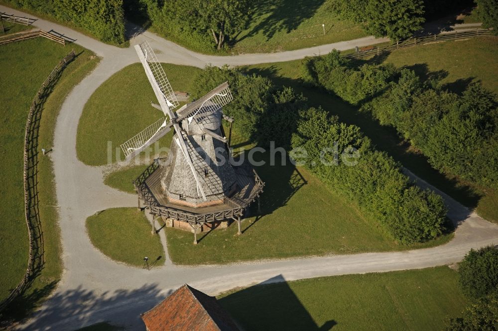 Luftbild Detmold - Kappenwindmühle des LWL-Freilichtmuseum in Detmold im Bundesland Nordrhein-Westfalen