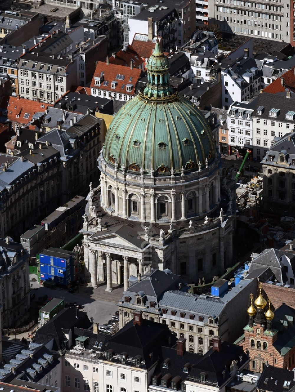 Kopenhagen von oben - Kathedrale Frederiks Kirke an der Frederiksgade in Kopenhagen in Region Hovedstaden, Dänemark