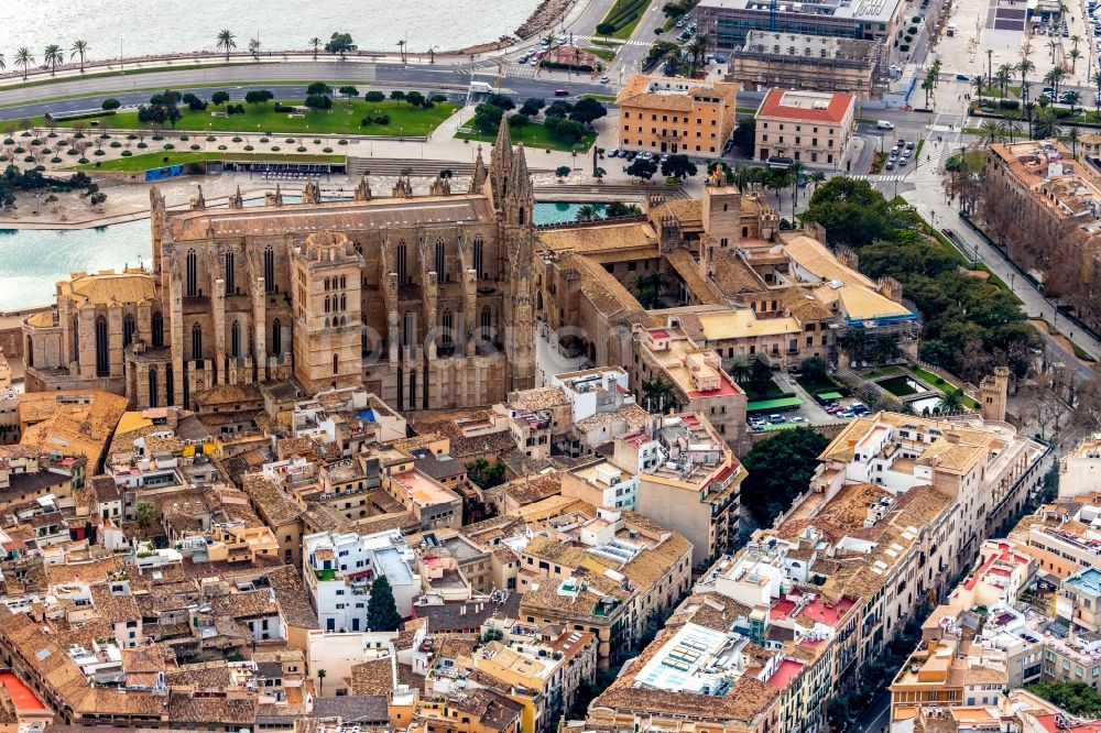 Luftbild Palma - Kathedrale am Plaça de la Seu in Palma in Balearische Insel Malorca, Spanien