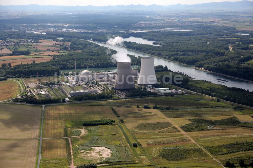 Philippsburg von oben - Kernkraftwerk / Atomkraftwerk AKW Philippsburg auf der Rheinschanzinsel zwischen Rhein und einem Altrheinarm in Baden-Württemberg