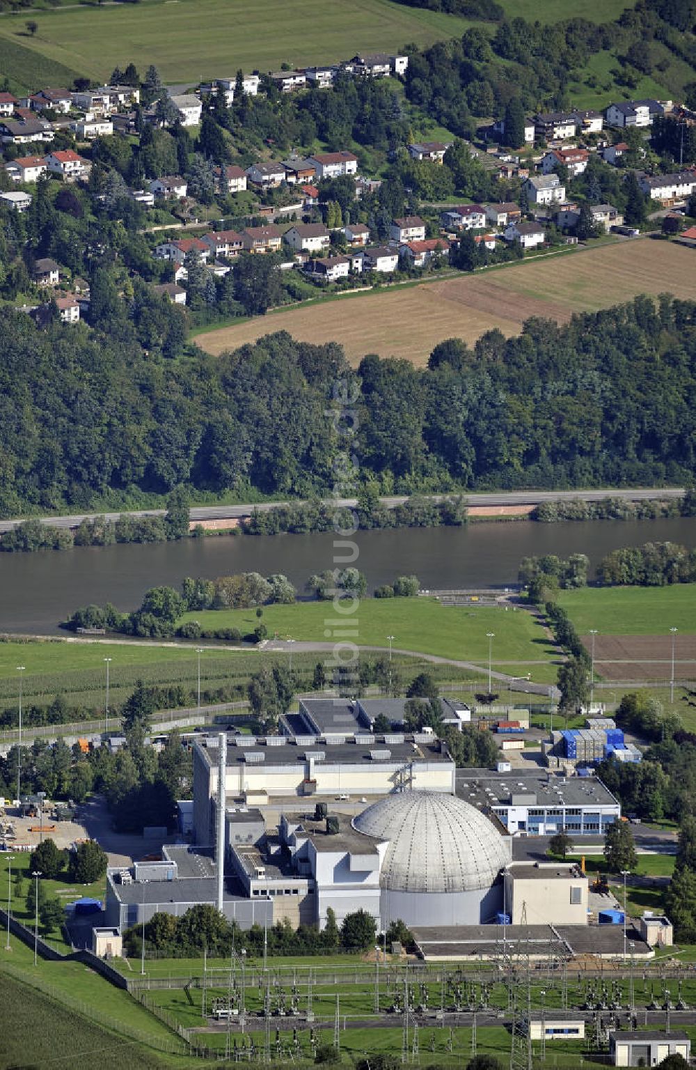 Obrigheim aus der Vogelperspektive: Kernkraftwerk Obrigheim