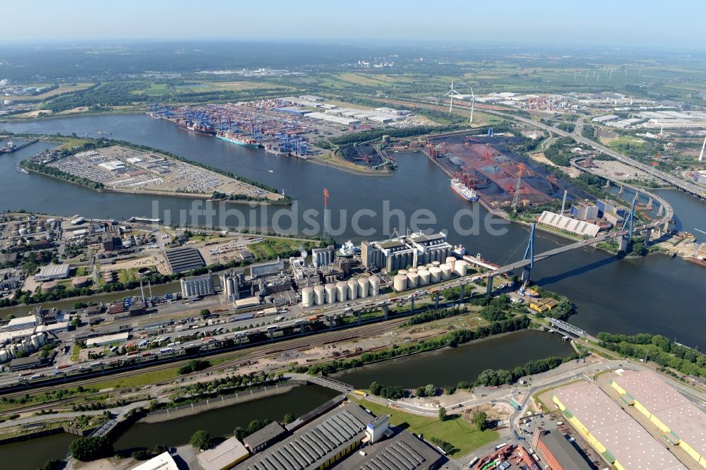 Luftbild Hamburg - Köhlbrandbrücke über dem Rugenberger Hafen in Hamburg-Mitte / Waltershof