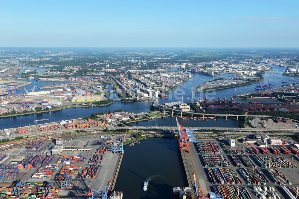 Luftbild Hamburg - Köhlbrandbrücke über dem Rugenberger Hafen in Hamburg-Mitte / Waltershof