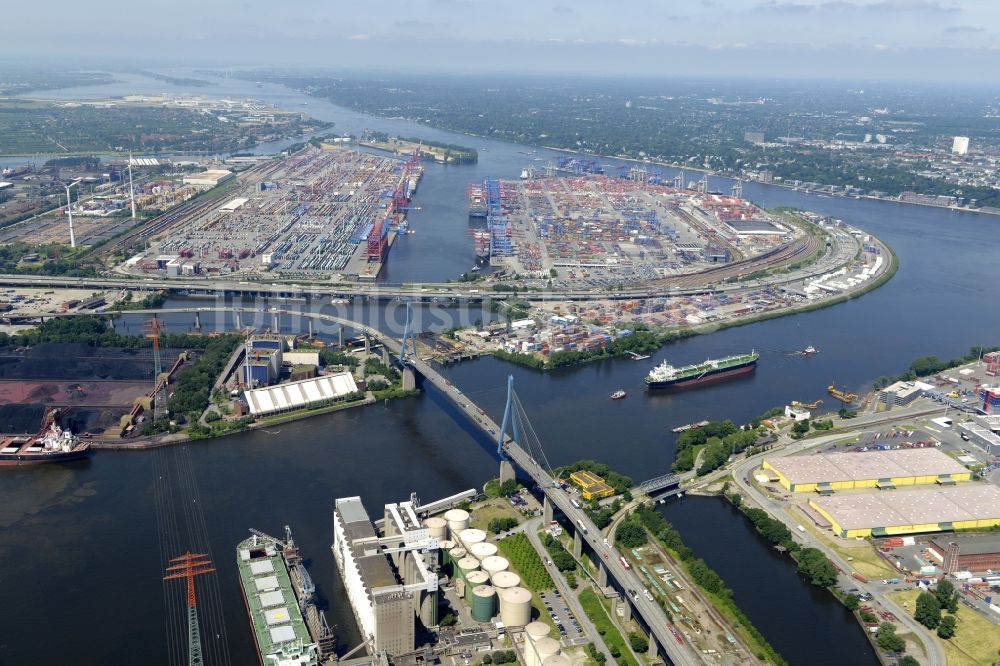 Hamburg von oben - Köhlbrandbrücke über dem Rugenberger Hafen in Hamburg-Mitte / Waltershof