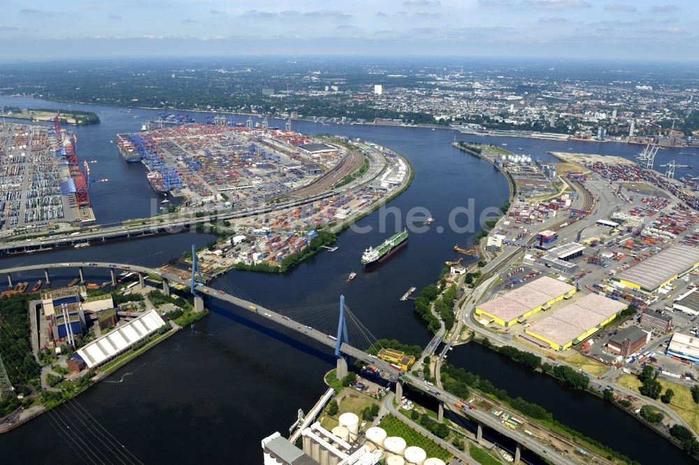 Luftbild Hamburg - Köhlbrandbrücke über dem Rugenberger Hafen in Hamburg-Mitte / Waltershof