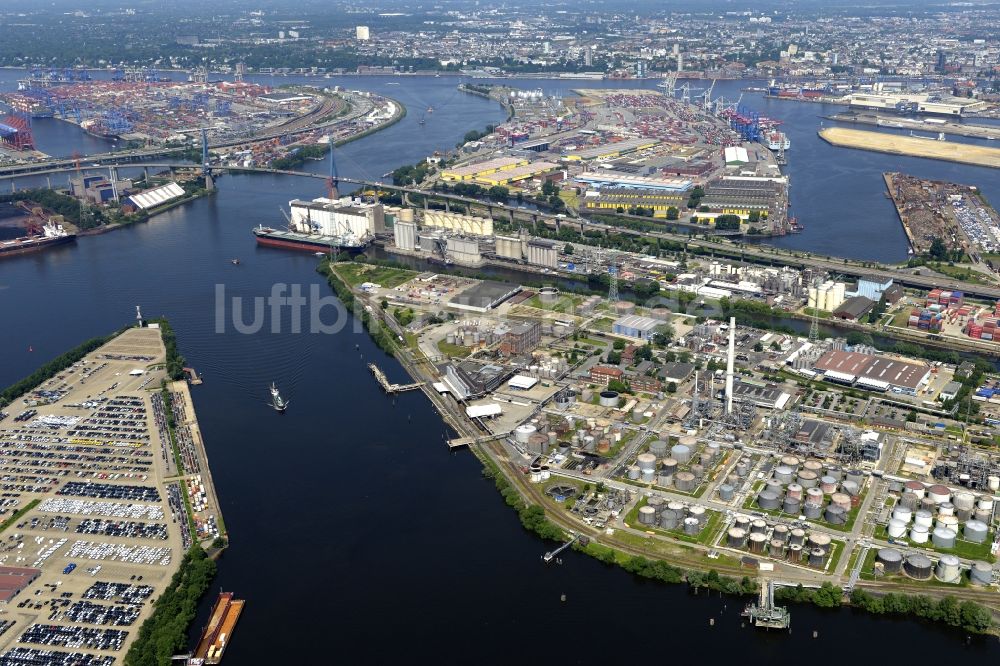 Luftaufnahme Hamburg - Köhlbrandbrücke über dem Rugenberger Hafen in Hamburg-Mitte / Waltershof