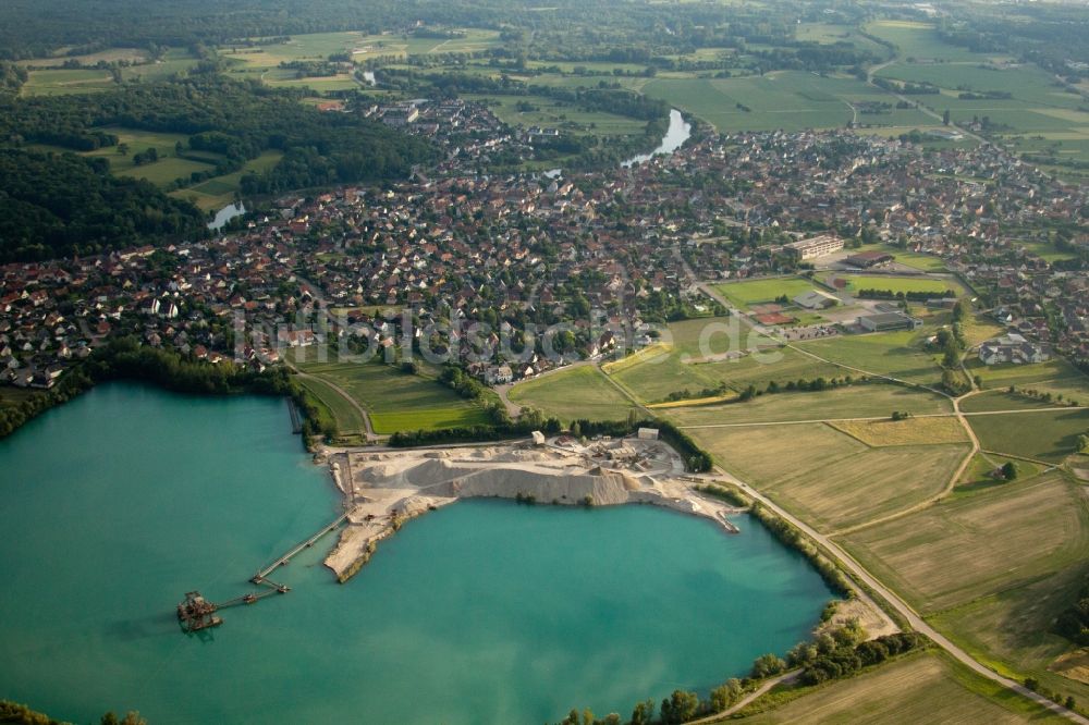 Luftaufnahme La Wantzenau - Kies- Tagebau Gravière am Baggersee in La Wantzenau in Grand Est, Frankreich