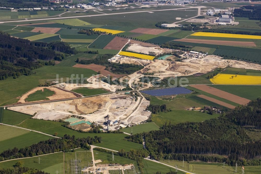 Luftaufnahme Gauting - Kies- Tagebau - Kieswerk Unterbrunn Balthasar Trinkl KG in Gauting im Bundesland Bayern, Deutschland