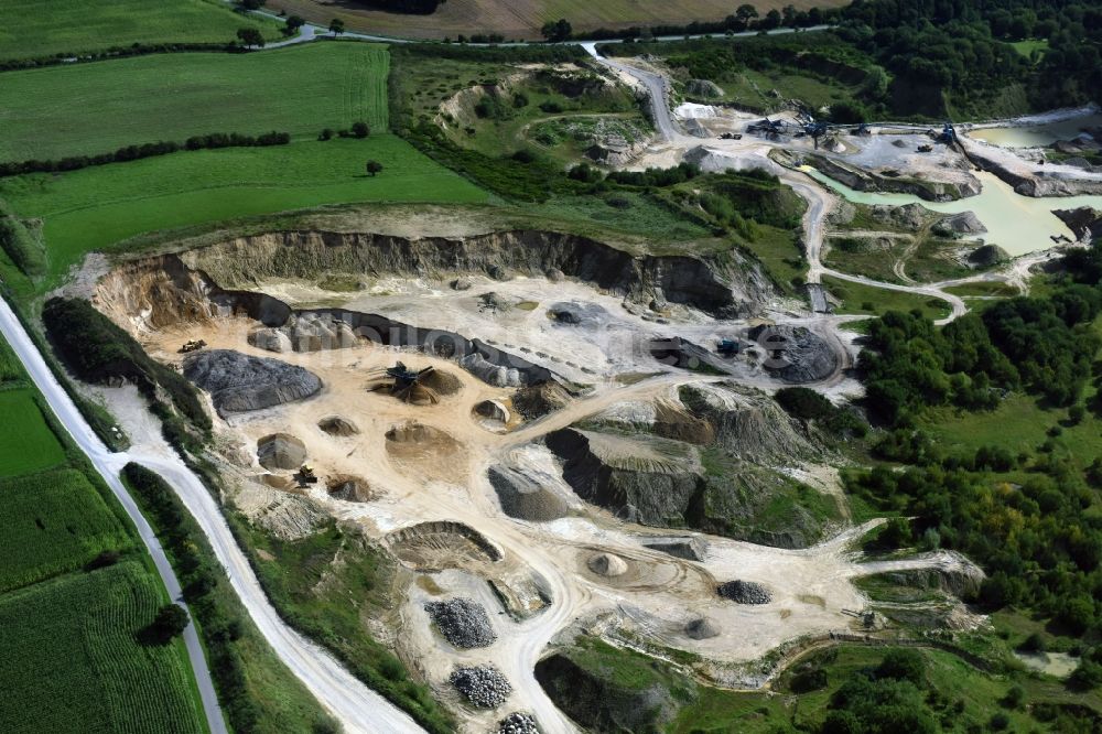 Oeversee aus der Vogelperspektive: Kies- Tagebau in Oeversee im Bundesland Schleswig-Holstein