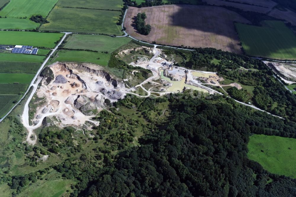 Oeversee aus der Vogelperspektive: Kies- Tagebau in Oeversee im Bundesland Schleswig-Holstein