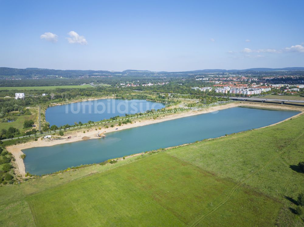 Luftaufnahme Pirna - Kiessandtagebau Birkwitz-Pratzschwitz in Pirna im Bundesland Sachsen, Deutschland