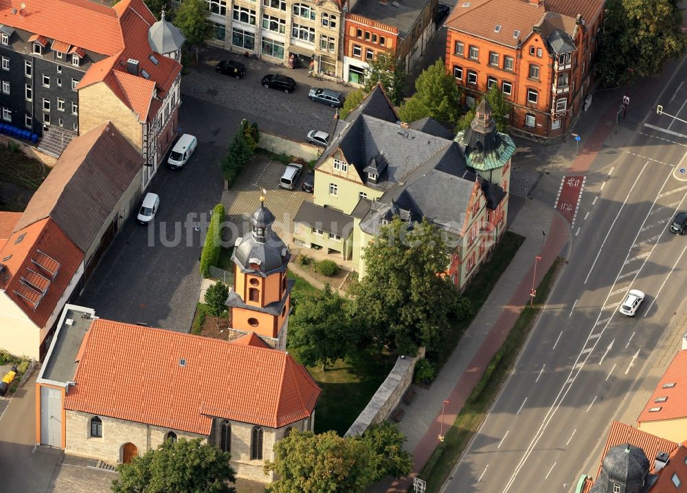 Mühlhausen von oben - Kilianikirche am Kiliansgraben und umliegende Wohnhäuser in Mühlhausen in Thüringen