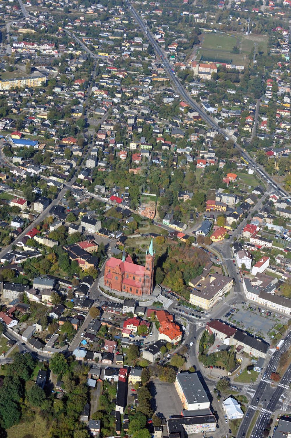 Luftaufnahme Zgierz ( Görnau ) - Kirche der Heiligen Katharina von Alexandrien in Zgierz ( Görnau ) in Polen