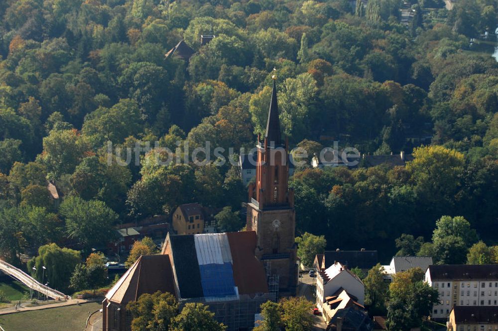 Rathenow von oben - Kirche St. Marien-Andreas in Rathenow