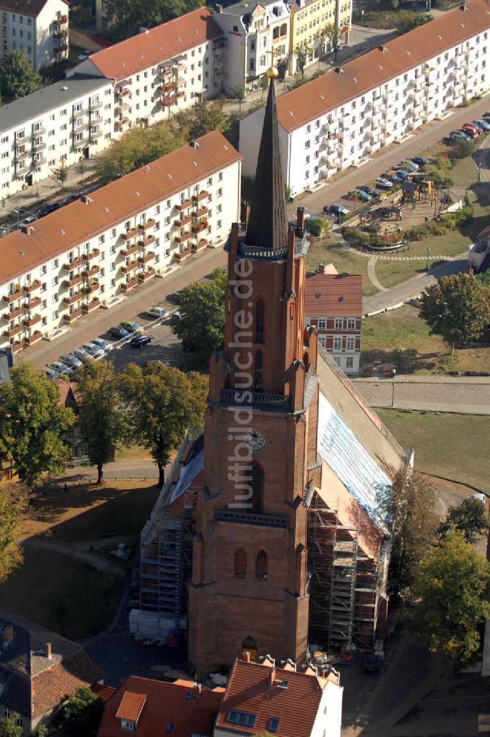 Rathenow aus der Vogelperspektive: Kirche St. Marien-Andreas in Rathenow