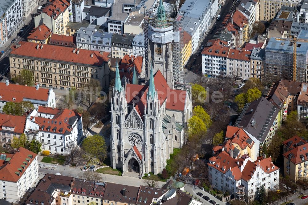 Luftbild München - Kirche St. Paul am St.-Pauls-Platz in München im Bundesland Bayern, Deutschland