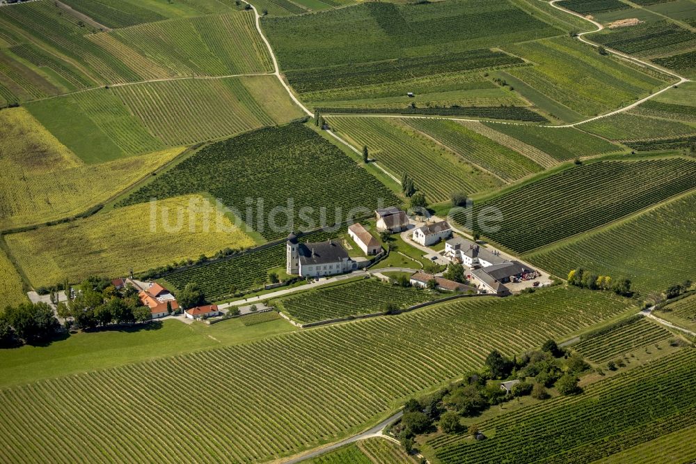 Luftbild Guntramsdorf - Kirche und Weingärten mit Klostergasthaus Thallern des Stiftes Heiligenkreuz in Guntramsdorf in Niederösterreich in Österreich