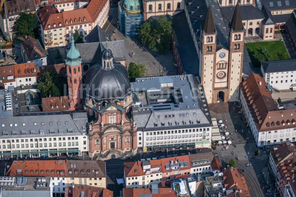 Luftaufnahme Würzburg - Kirchengebäude des Domes und Neumünster in der Altstadt in Würzburg im Bundesland Bayern, Deutschland