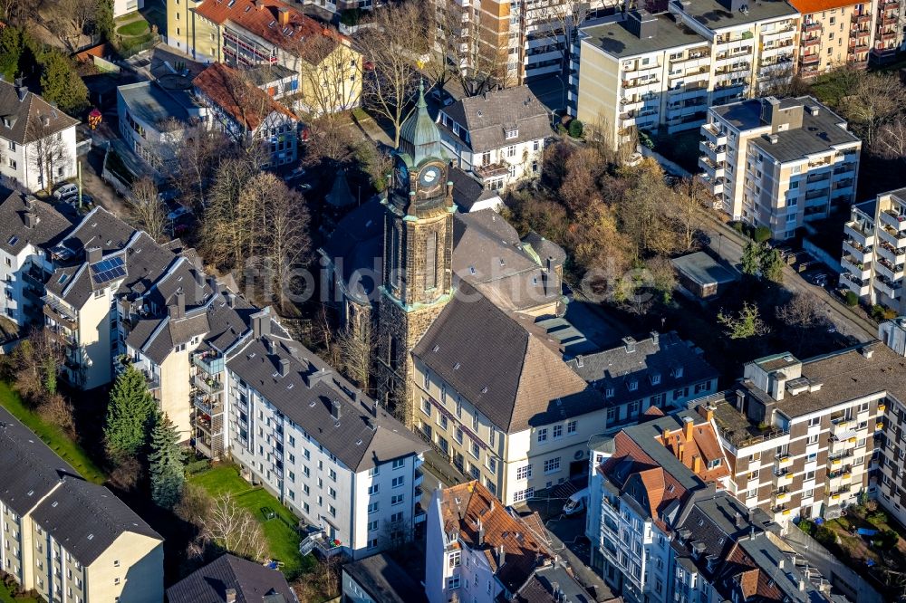 Hagen von oben - Kirchengebäude Evang.-Luth. Pauluskirche an der Borsigstraße in Hagen im Bundesland Nordrhein-Westfalen, Deutschland