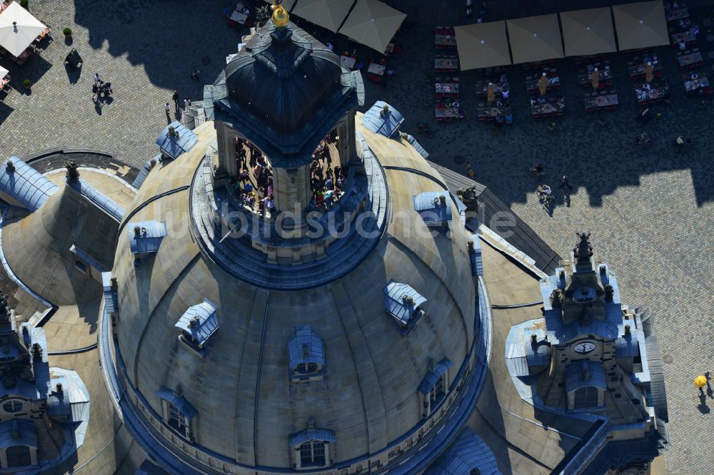 Dresden von oben - Kirchengebäude Frauenkirche Dresden in Dresden im Bundesland Sachsen, Deutschland