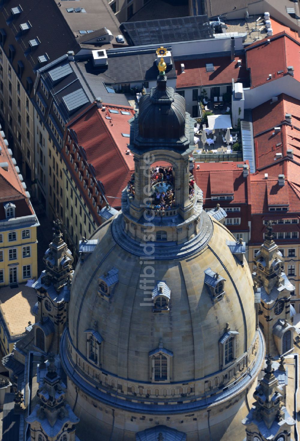 Luftbild Dresden - Kirchengebäude Frauenkirche Dresden in Dresden im Bundesland Sachsen, Deutschland