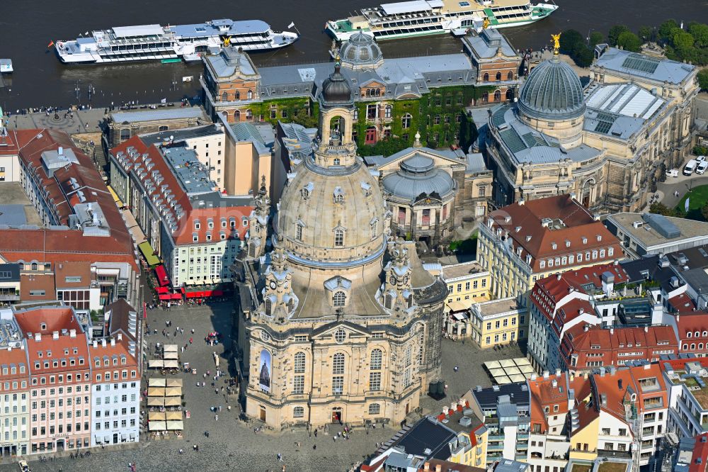 Luftaufnahme Dresden - Kirchengebäude Frauenkirche Dresden in Dresden im Bundesland Sachsen, Deutschland