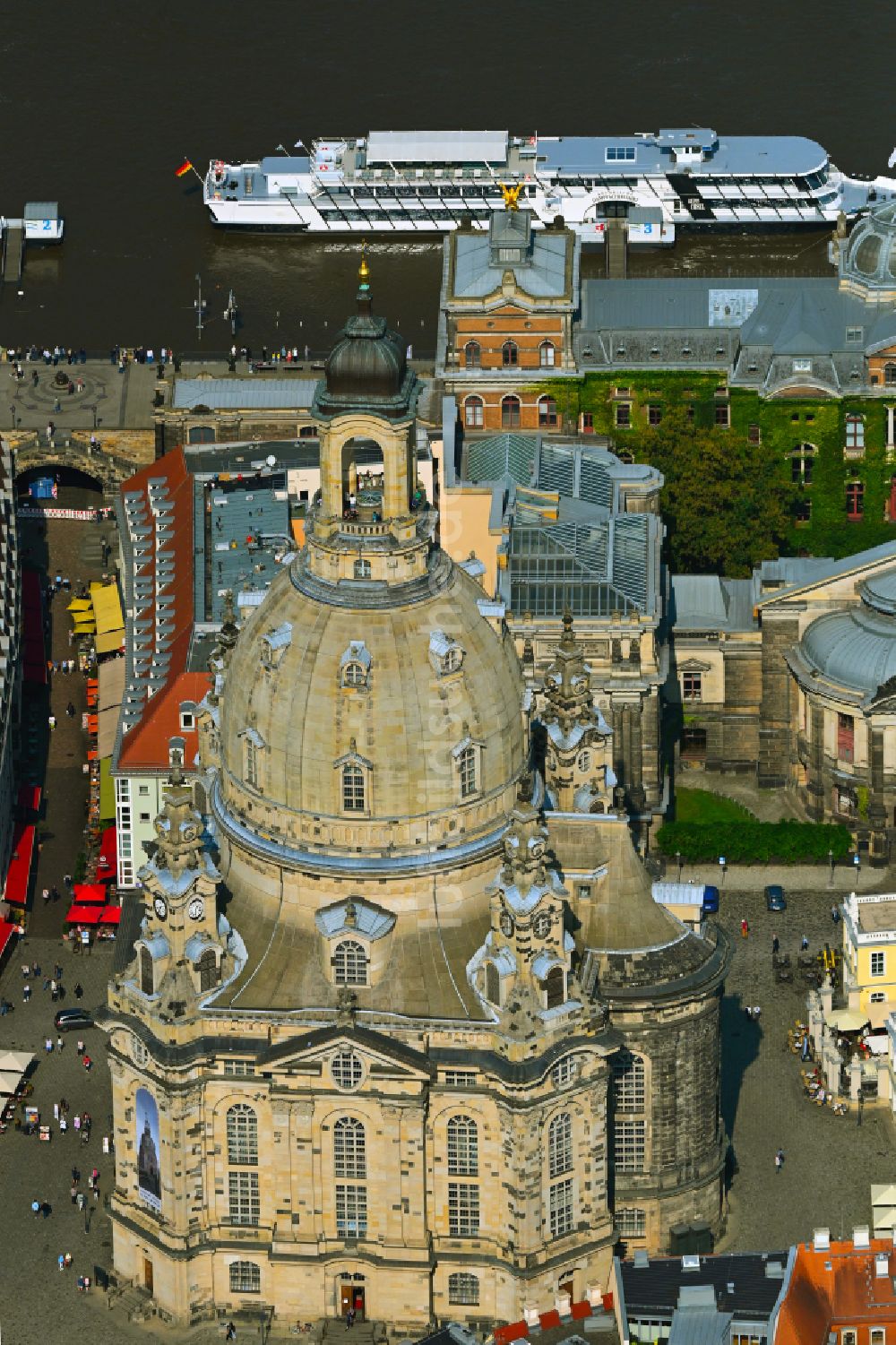 Luftbild Dresden - Kirchengebäude Frauenkirche Dresden in Dresden im Bundesland Sachsen, Deutschland