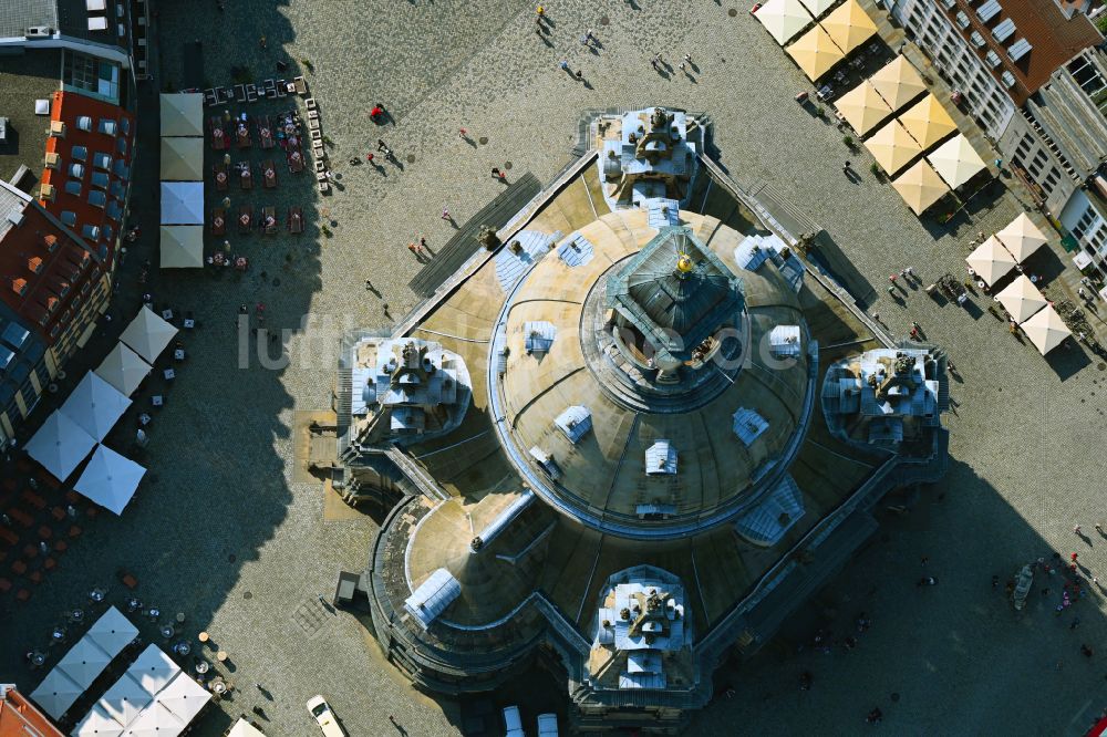 Luftaufnahme Dresden - Kirchengebäude Frauenkirche Dresden in Dresden im Bundesland Sachsen, Deutschland