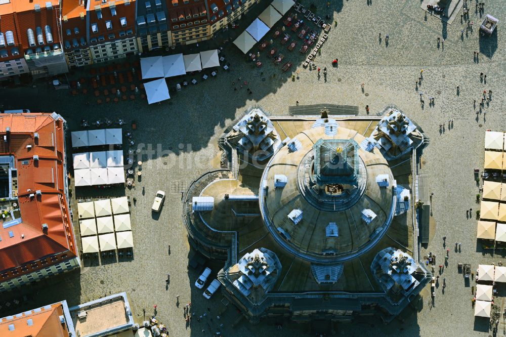 Dresden von oben - Kirchengebäude Frauenkirche Dresden in Dresden im Bundesland Sachsen, Deutschland