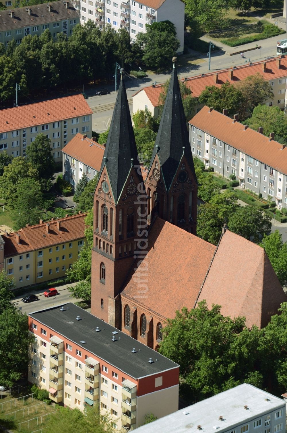 Frankfurt (Oder) von oben - Kirchengebäude der Friedenskirche in Frankfurt (Oder) im Bundesland Brandenburg