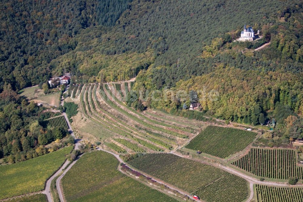 Burrweiler aus der Vogelperspektive: Kirchengebäude der Kapelle in Burrweiler im Bundesland Rheinland-Pfalz