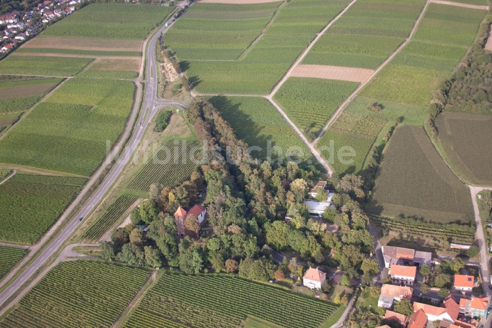 Luftaufnahme Landau in der Pfalz - Kirchengebäude der Kapelle im Ortsteil Wollmesheim in Landau in der Pfalz im Bundesland Rheinland-Pfalz, Deutschland