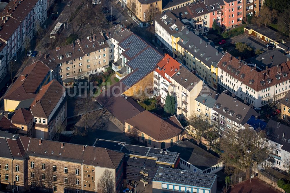 Witten von oben - Kirchengebäude des Kreiskirchenamtes Hattingen Witten in Witten im Bundesland Nordrhein-Westfalen